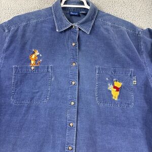 Disney Blue Corduroy Button-Down Shirt with Winnie the Pooh & Tigger Embroidery